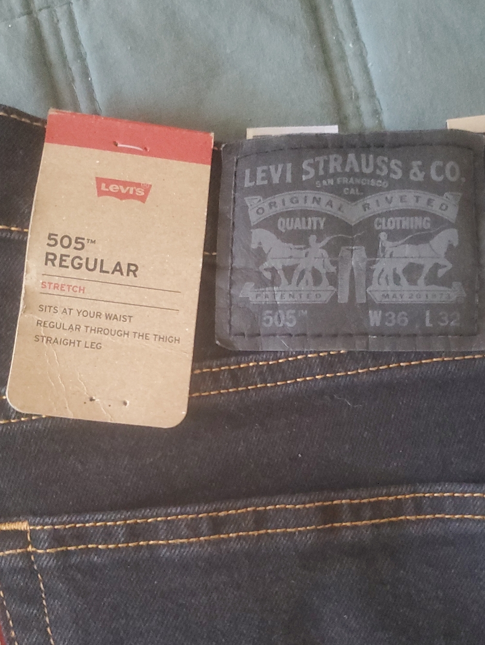Levi's 505 Regular Straight Men's Jeans - Black with Gold Stitching